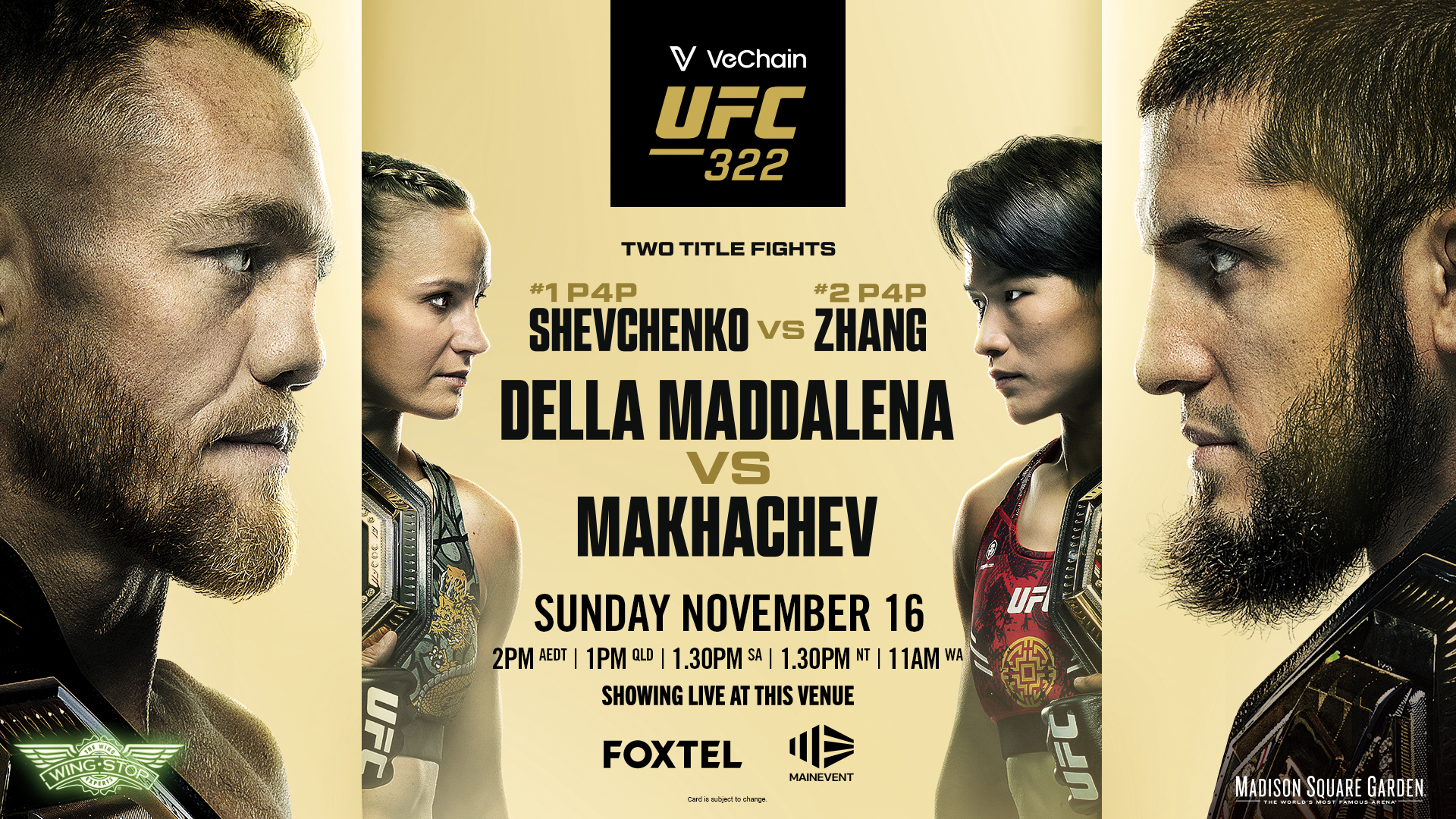 UFC322 Maddalena vs Makhachev / Shevchenko vs Zhang